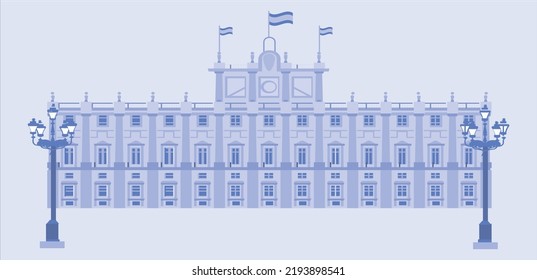 The famous Cibeles fountain in Madrid, Spain. Madrid Spain City Skyline with Historic Buildings Isolated on White. Vector Illustration. Madrid Cityscape