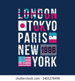 famous city with flag graphic vector typography text frame for t shirt print