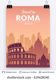 Famous city poster. Flat well known silhouettes of Roma. Vector illustration easy to edit.