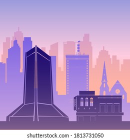 Famous city scape view background. Flat well known silhouettes. Vector illustration easy to edit for flyers, posters or book covers.