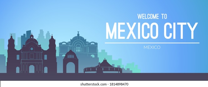 Famous city scape view background. Flat well known silhouettes. Vector background easy to edit for flyers, posters or book covers.