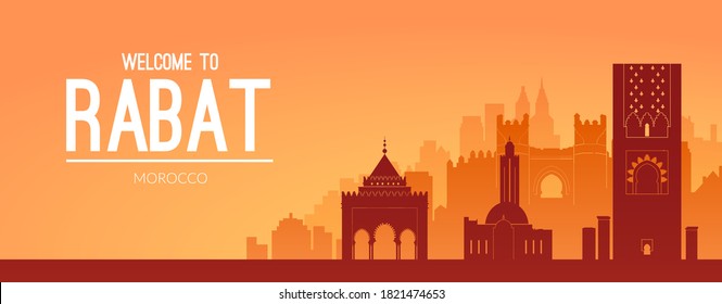 Famous city scape view. Flat well known silhouettes. Vector background easy to edit for flyers, posters or book covers.