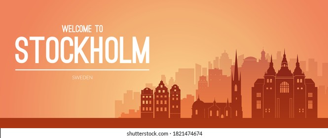 Famous city scape view. Flat well known silhouettes. Vector background easy to edit for flyers, posters or book covers.