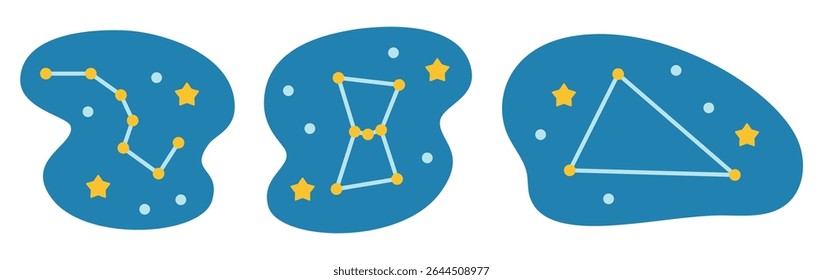 Conjunto de constelações famosas: Ursa Maior, Órion, Triângulo de Verão