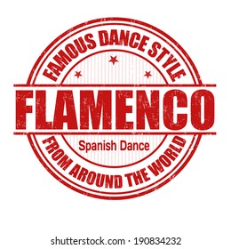 Famous dance style, flamenco grunge rubber stamp on white, vector illustration