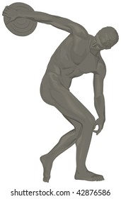 Famoso Discobolus sobre blanco. Ilustración gris monocromática vectorial con sombras de luz.