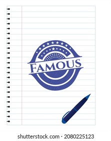 Famous draw with pen effect. Blue ink. Vector Illustration. Detailed. 