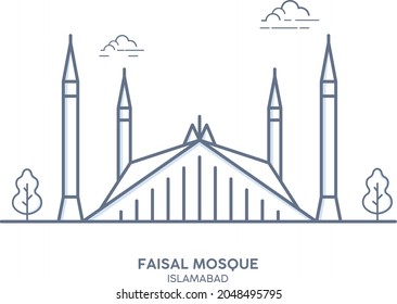 Famous Faisla Mosque, Islamabad Pakistan Vector Landmark, Illustration 