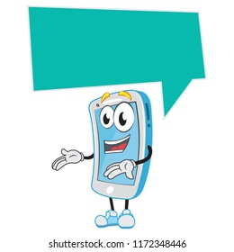 Famous Fun Smartphone mobile character talking giving speech presenting blank empty template write your own story products education business contents speech bubble