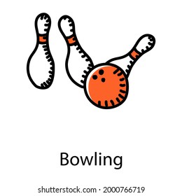Famous game, hand drawn icon of bowling 