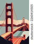 famous Golden Gate Bridge, San Francisco vector flat color illustration for wall art print poster