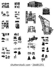 famous historical architectural buildings with construct plans
