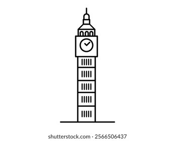 Famous historical clock tower flat outline icon design