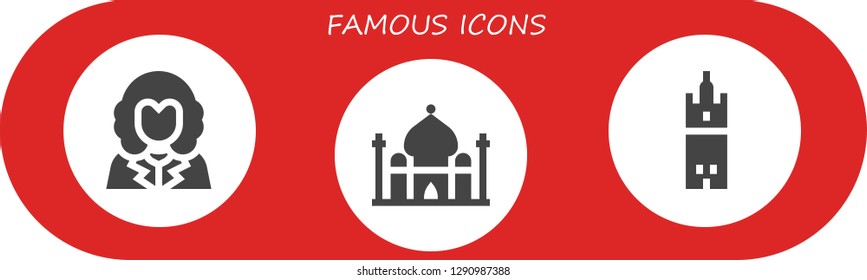  famous icon set. 3 filled famous icons. Simple modern icons about  - George washington, Taj mahal, Giralda