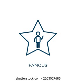 famous icon. Thin linear famous outline icon isolated on white background. Line vector famous sign, symbol for web and mobile
