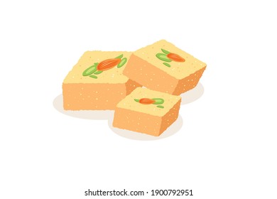 Famosa comida vegetariana india- papdi soan, rollitos de hijo, ilustración portadora de patisa aislada en fondo blanco