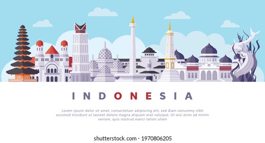 Famous Indonesia Landmarks Flat Vector Illustration svg