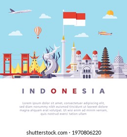 Famous Indonesia Landmarks Flat Vector Illustration