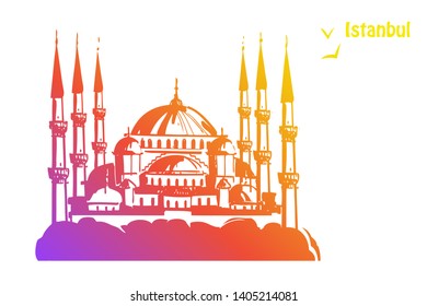 Famous Istanbul place - Saint Sophia - horizontal vector illustration. Panoramic banner with historicalTurkish symbol