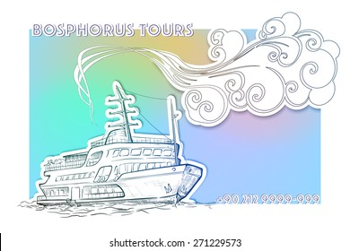 Famous Istanbul sea bus drawn in a sketch style. Template for advertisement flyer,  banner or post card. EPS10 vector illustration.