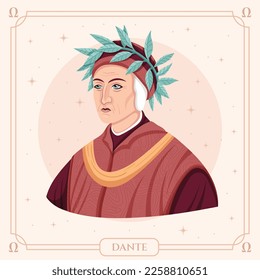famous Italian writer Dante Alighieri vector illustration.