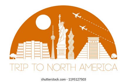 famous landmark of america,silhouette and half of circle design,orange color,vector illustration