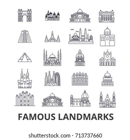 Famous Landmark, Sights, World Place, World Travel, Tourism, Vacation Line Icons. Editable Strokes. Flat Design Vector Illustration Symbol Concept. Linear Isolated Signs