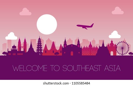 famous landmark of southeast Asia,travel destination,silhouette design