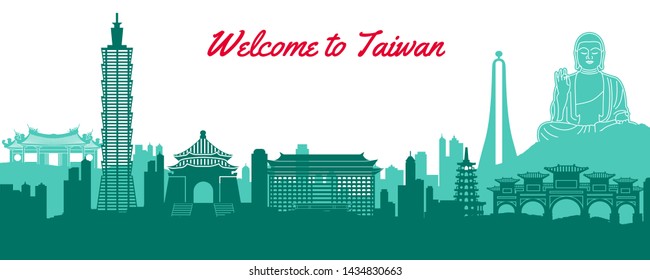 famous landmark of Taiwan,travel destination with silhouette classic design,vector illustration