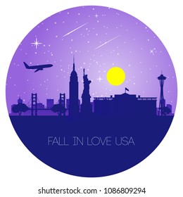 famous landmark of usa,silhouette design,vector illustration