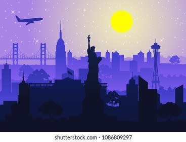 famous landmark of usa,silhouette design,vector illustration