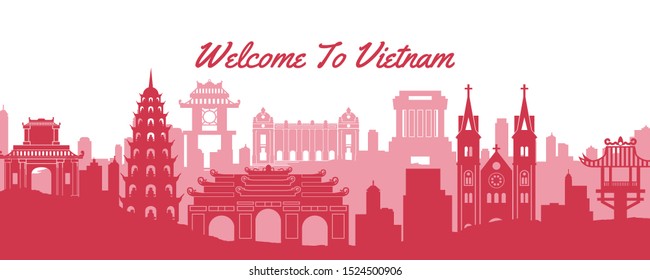 famous landmark of Vietnam,travel destination with silhouette classic design,vector illustration