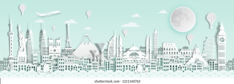 Famous landmark for world travel poster  in paper art style.