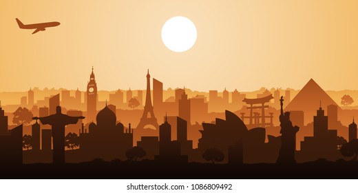 famous landmark of the world,silhouette design,vector illustration