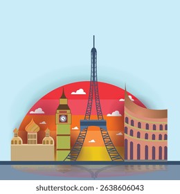 Famous landmarks around the world, Top travel destinations, vector illustration design background 