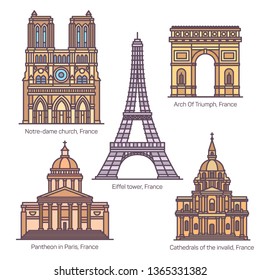 Famous landmarks of France. French sightseeing set