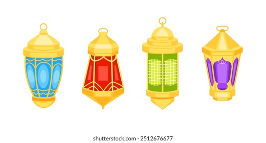 Famous lanterns. Beautiful muslim ornamental lamps, lanterns hanging on chainlets