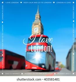 Famous London red double-decker bus on Westminster bridge in front of Big Ben. Blurred vector background made with mesh and saved as Eps10. 