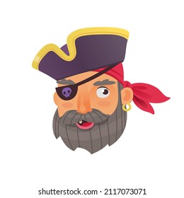 Famous Mardi Gras festival character. Mask that you can often see at New Orleans Parade or Venice Carnival. Isolated head mask sticker. Pirate face vector image.