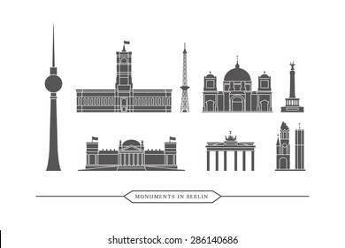 Famous monuments and buildings in Berlin - Vector Icon Set
