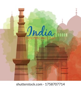 famous monuments of india in background for happy independence day vector illustration design