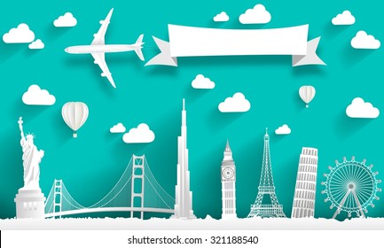 Famous monuments of the world. Vector concept design