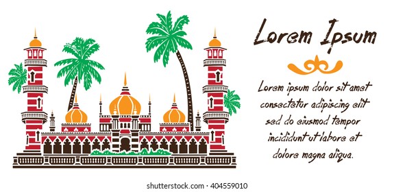Famous Mosque shape. Clip art image for unique design of travel tour promotion, card, invitation, wed, greeting, banner, poster, ticket, flyer, template, booklet, leaflet, brochure.