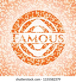 Famous orange tile background illustration. Square geometric mosaic seamless pattern with emblem inside.