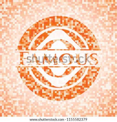 Famous orange tile background illustration. Square geometric mosaic seamless pattern with emblem inside.