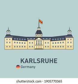 Famous Palace in Karlsruhe, Germany. Front view. Vector in color.