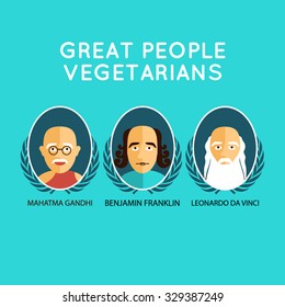 Famous people.Great people - vegetarians. Vegetarianism. Vector Icons.