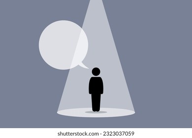 Famous person under spotlight talking and giving speech. Vector illustration depicts concept of high profile, presentation, celebrity, stage, limelight, and leadership.