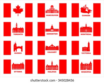 Famous places in Canada. Flags of Canada.