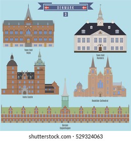 Famous Places in Denmark: Town Hall - Vejle, Town Hall - Randers, Vallo Castle, Roskilde Cathedral, Borsen - Copenhagen